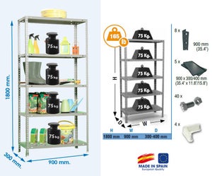 Étagère Métallique Simon Rack 4 Niveaux - 150x80x40 Cm - Capacité 75 Kg Par Plateau - Blanc