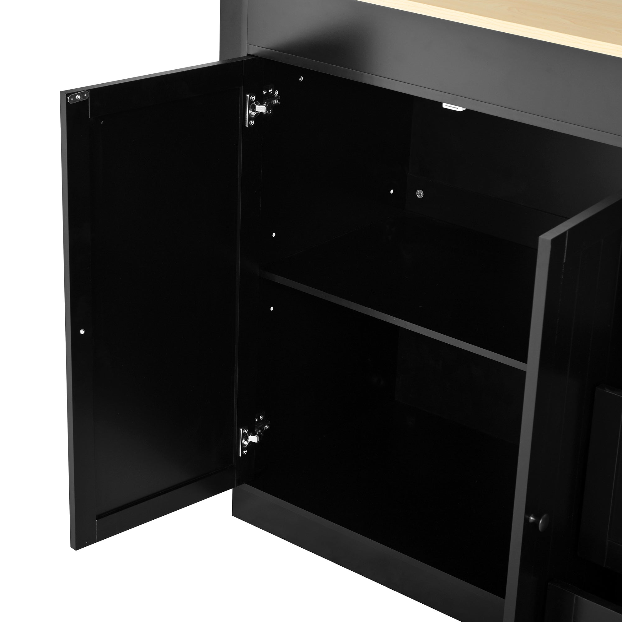 Îlot de cuisine rétractable,avec table gigogne,Bar de cuisine moderne sur roulettes,chariot de cuisine mobile avec étagère à épices et tiroir, Noir - 9