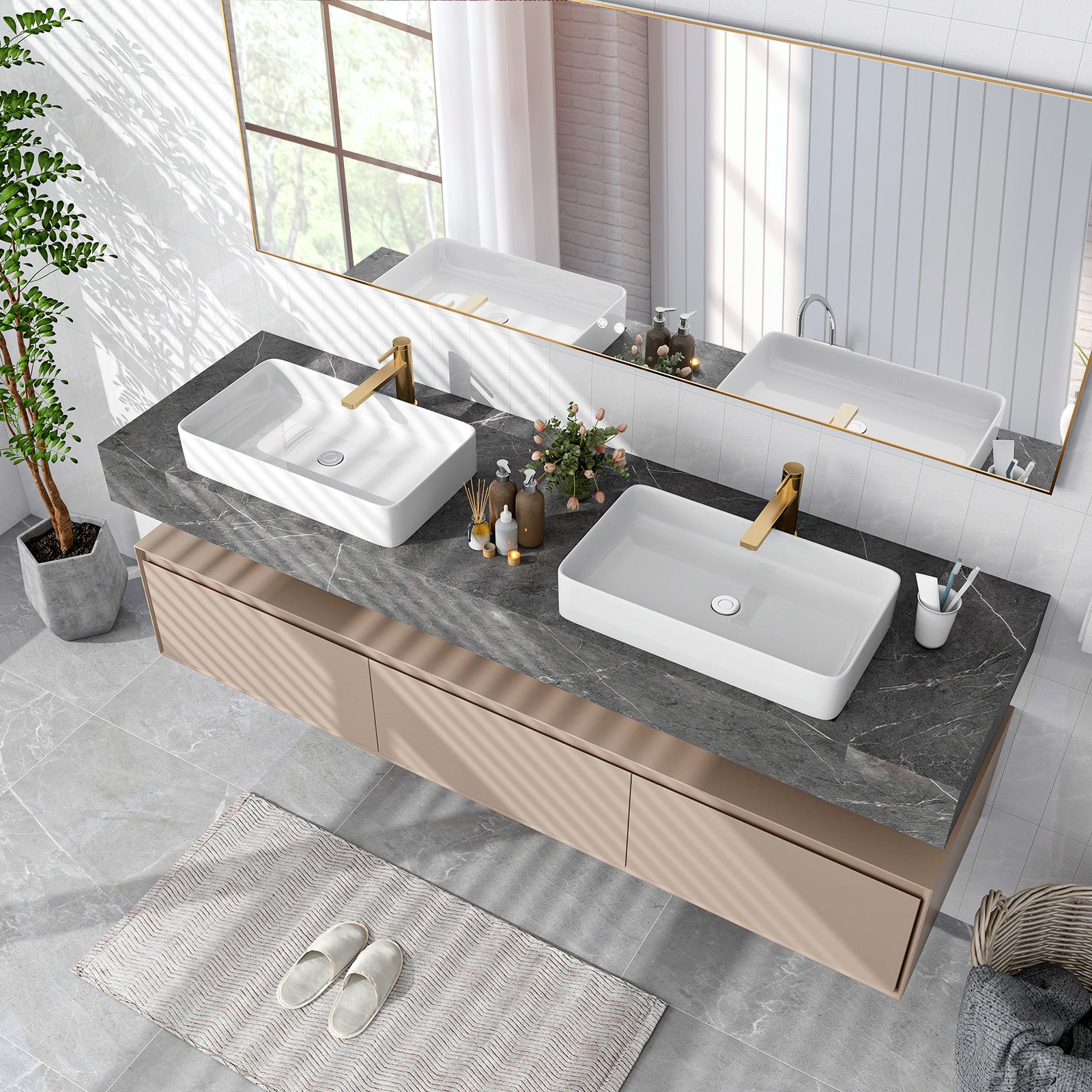 Lavabo Vasque en Céramique Rectangulaire avec Vidange Pop-up, Vasque à Poser Blanc 60 x 35 x 11 CM Style Moderne pour Salle de Bain - 7