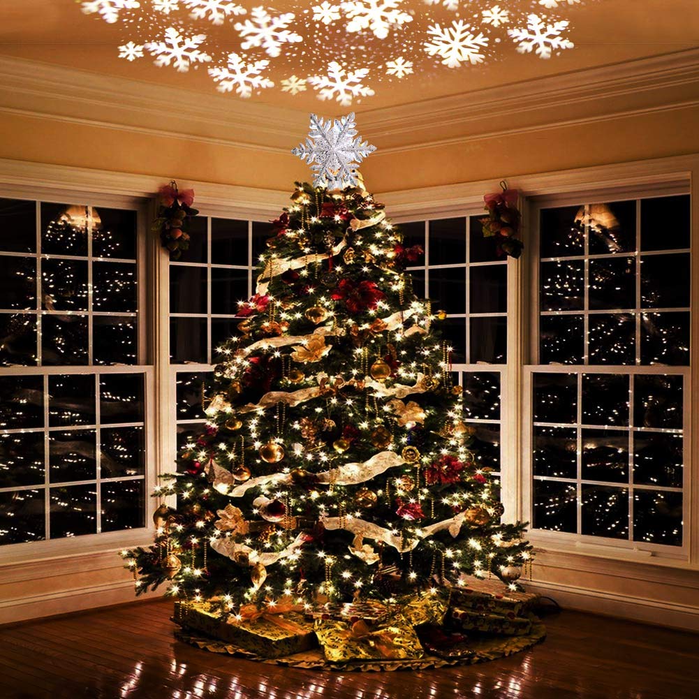 Puntale Per Albero Di San Valentino HOHOTIME – Cappello Con Proiettore 3D A LED, Fiocchi Di Neve Rotanti E Luci, Decorazione Natalizia Con Glitter
