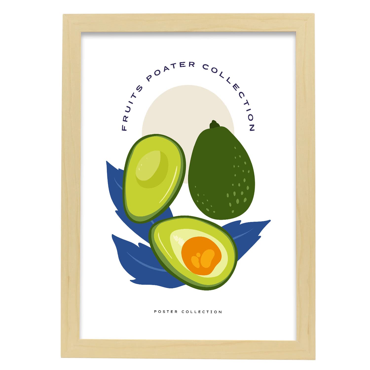 Póster pop art abstracto error tipográfico de aguacate ilustraciones artísticas modernas para la decoración de interiores con marco madera clara - a3