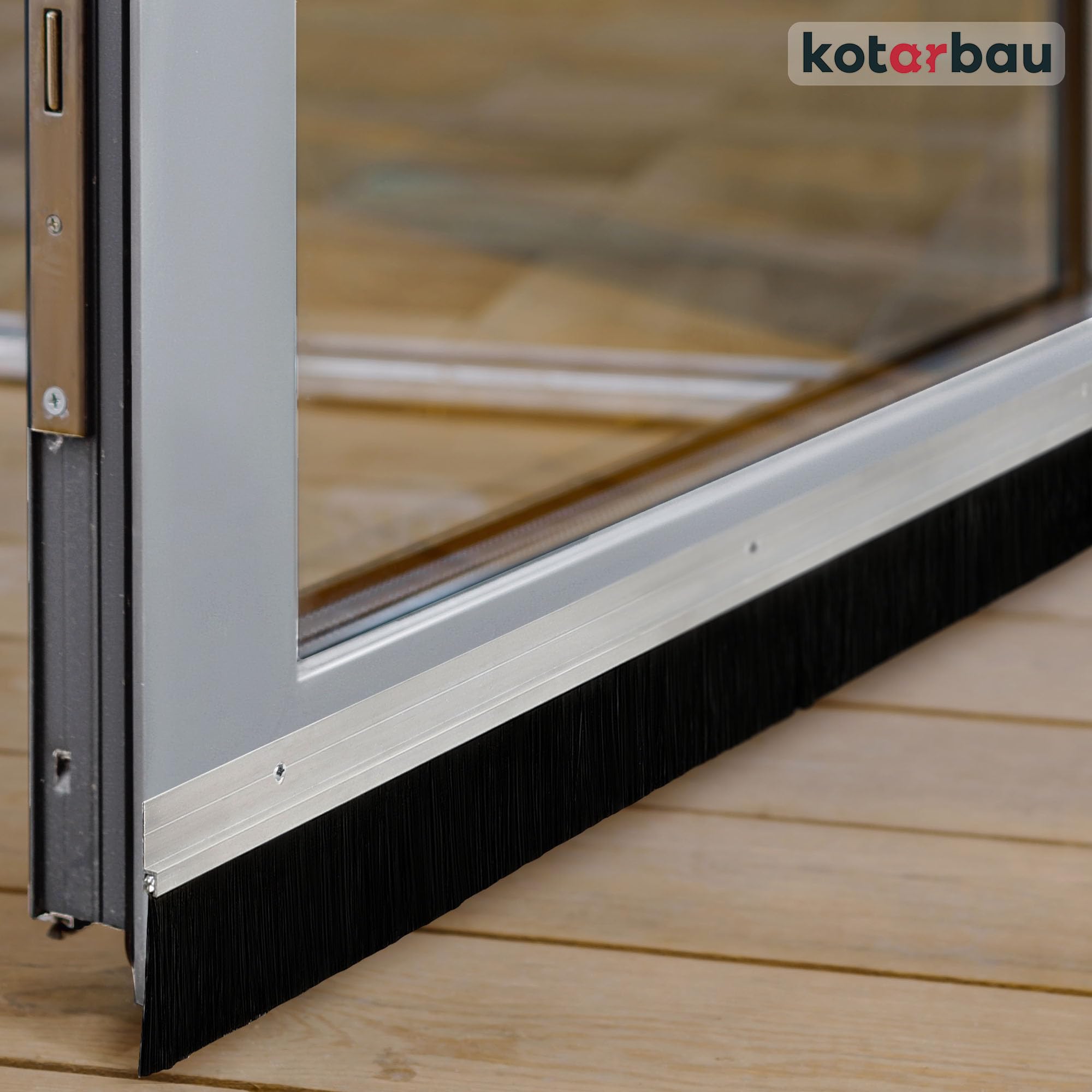 Joint de brosse en aluminium à visser 100 cm x 45 mm bas de porte isolant anti froid balai porte d'entrée et de garage - KOTARBAU - 7
