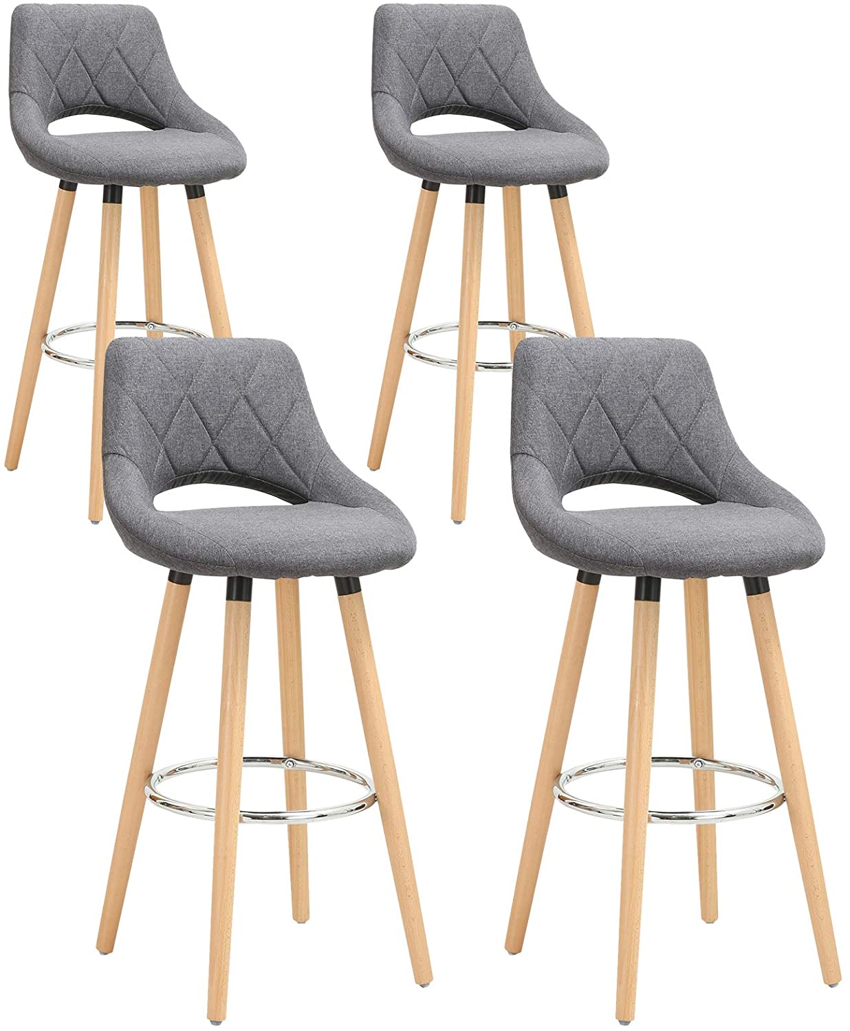 4 Tabourets De Bar Velours - Avec Dossier Et Repose-Pieds - Hauteur 70 Cm - Noir