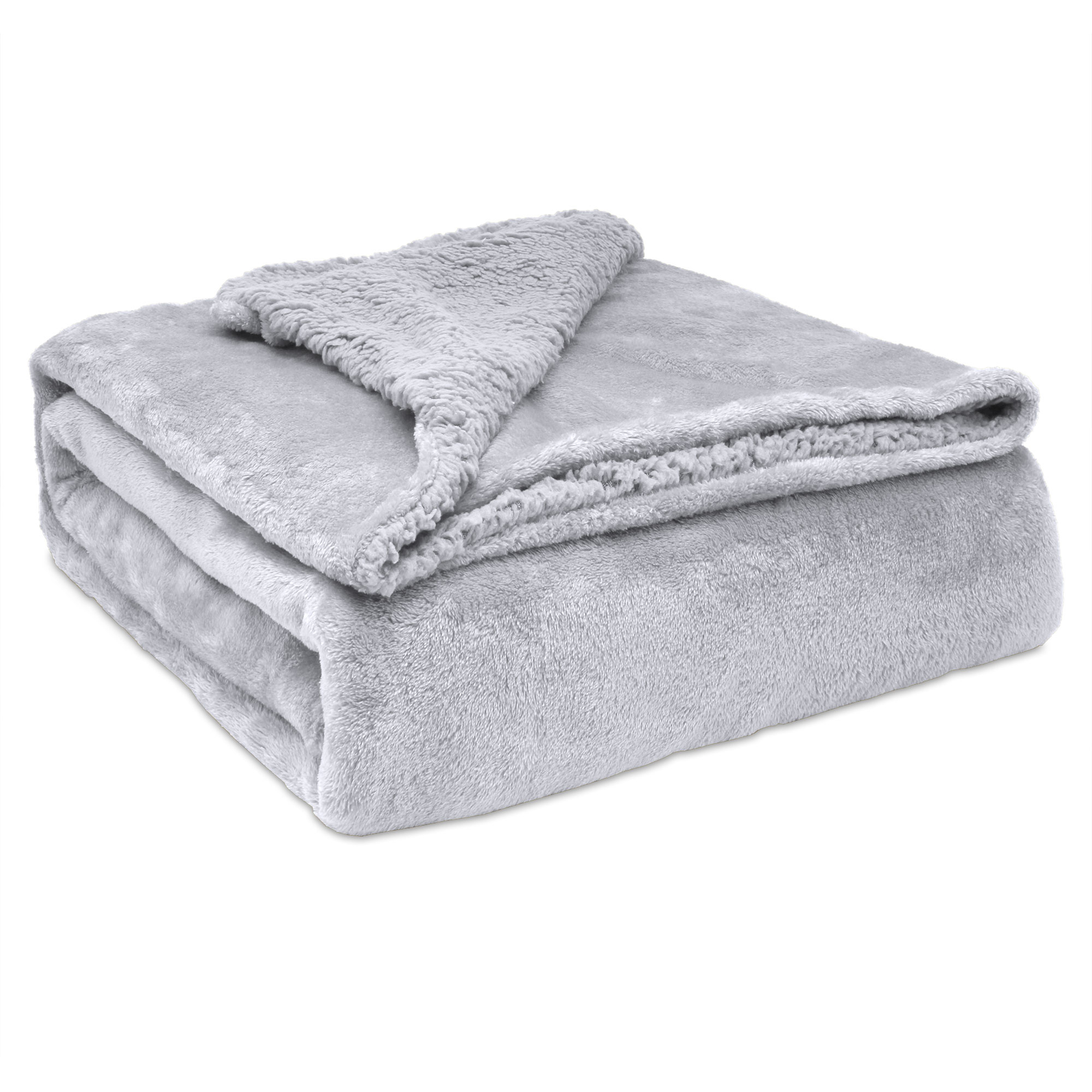 Manta sofá invierno grande sedalina lisa y borreguito polar sherpa 220x240cm calentita gruesa, briebe, gris, -