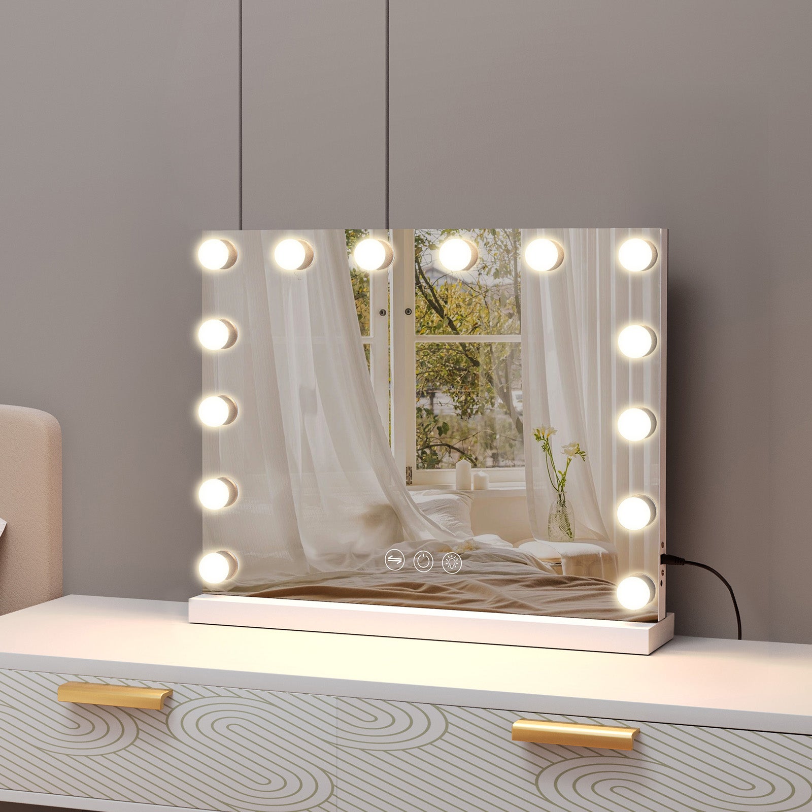 Miroir de maquillage Hollywood lumineux LED coiffeuse mural - 50 x 40 cm - 2