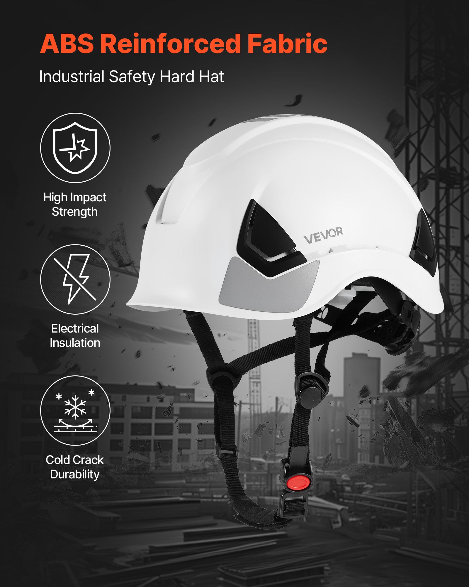 Casque de sécurité pour chantier,VEVOR certifié ANSI/ISEA Z89.1,ABS,suspension à cliquet 6 points,réglable et ventilé,pour hommes et femmes - 3