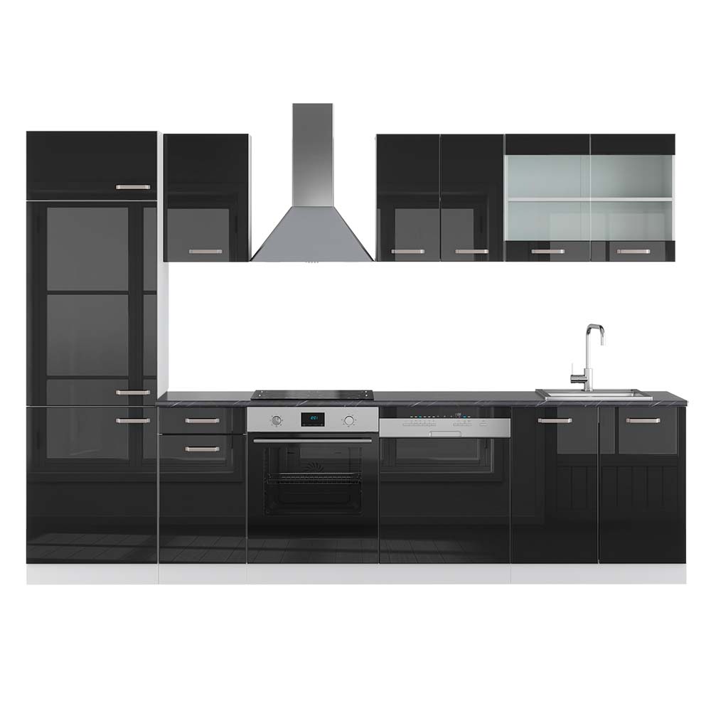Vicco Aneks kuchenny R-Line, Czarny wysoki połysk/biały, 300 cm , BP Antracyt