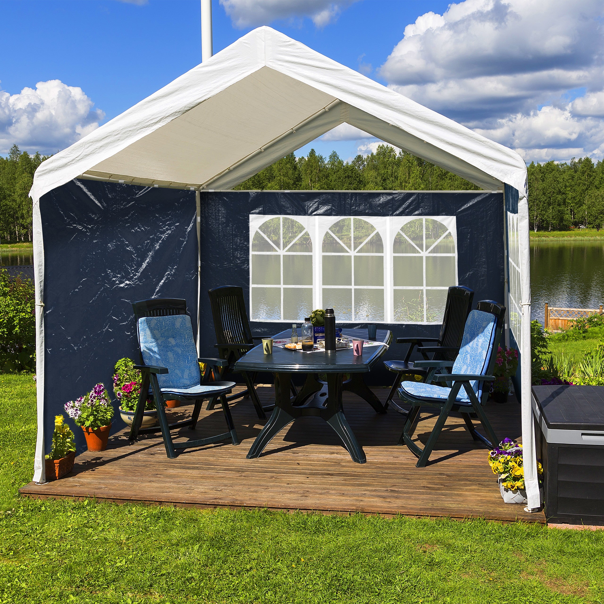 Tende da Gazebo Impermeabili per Esterni, 284 x 284 x 204 cm, Tende per la Riservatezza con Parete Laterale a 4 Pannelli con Cerniere, Tende Parasole Universali, Solo Tende, Grigio | IT