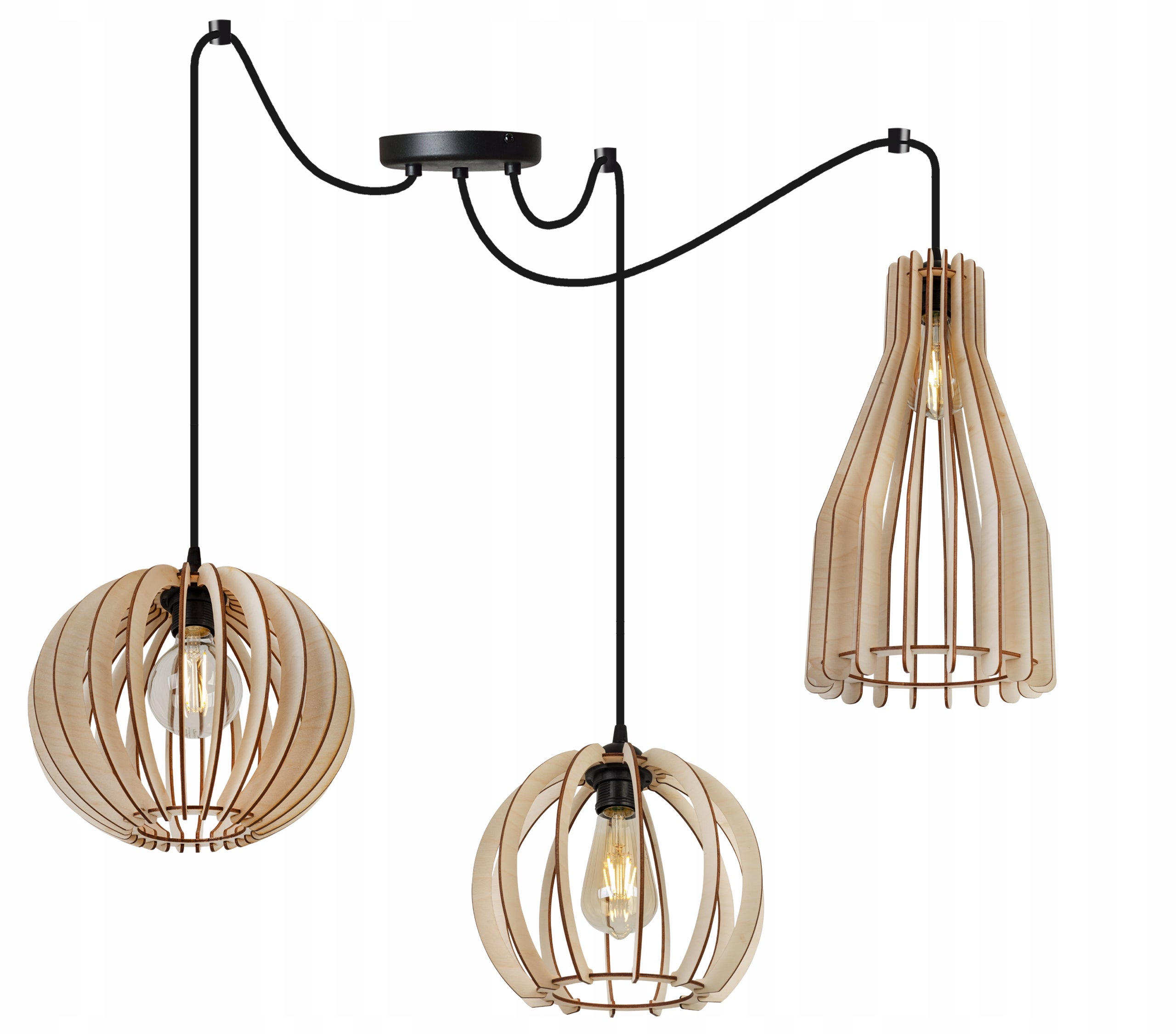 Lampa sufitowa wisząca Spider Timber modern 3xE27 abażur różnokształtny drewniany Light Home LH