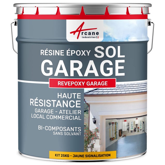 PEINTURE EPOXY SOL GARAGE - REVEPOXY GARAGE - 25 kg (jusqu'à 80 m² en 2 couches) Jaune Signalisation - RAL 1023 - ARCANE INDUSTRIES