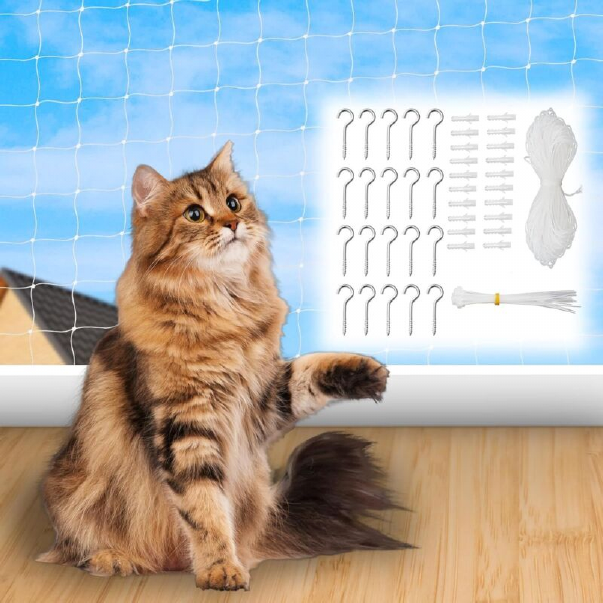 Filet Chat Balcon, 10 x 3 m, sans perçage, avec Corde d'installation et ...