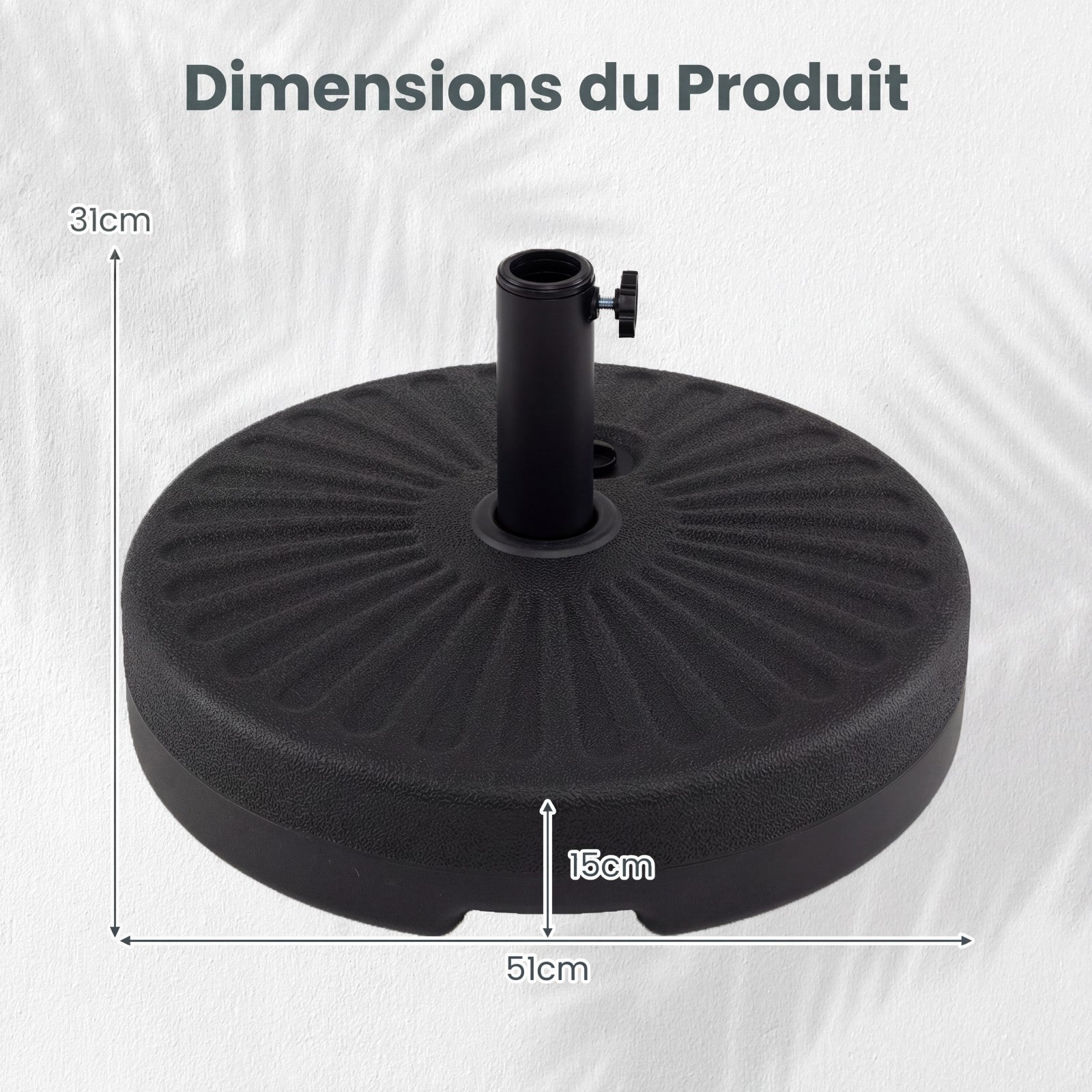 Base pour Parasol Rond 51 cm, Diamètre du Mât jusqu'à 38, 48 mm, Support pour Parasol Remplissable d'Eau et Sable avec 2 Raccords, Porte-mât en Métal - 3