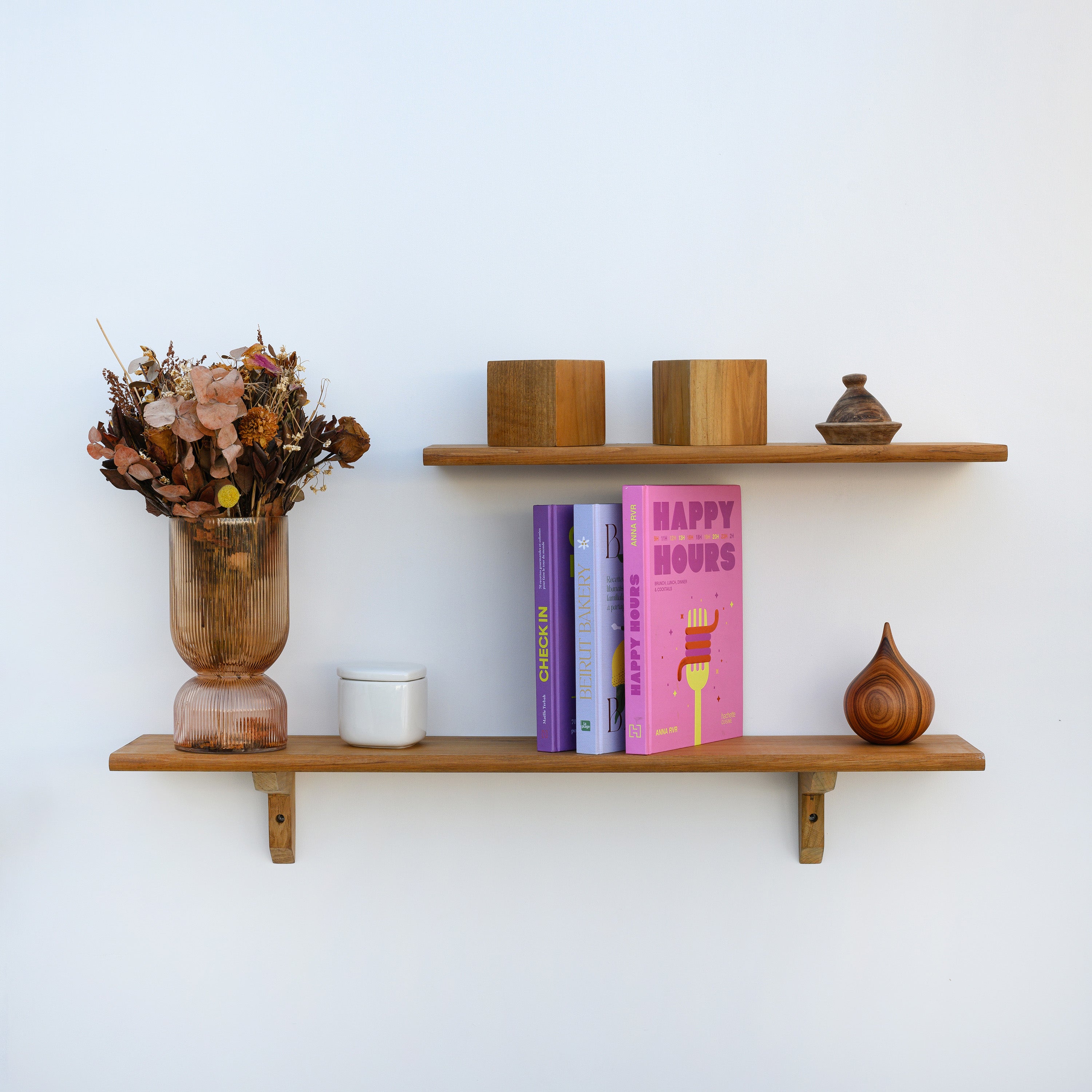 Etagère Murale en Bois Teck Huilé Rectangle - Fixation Inclus - 18x180x900mm - Etagère de Bureau, Cuisine, Salon - 7