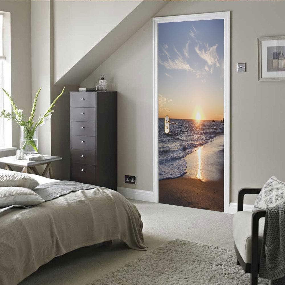 Naklejka na drzwi, efekt trompe l'oeil, tapeta 3D, samoprzylepna, wodoodporna, z PVC, 77x200 cm, plaża