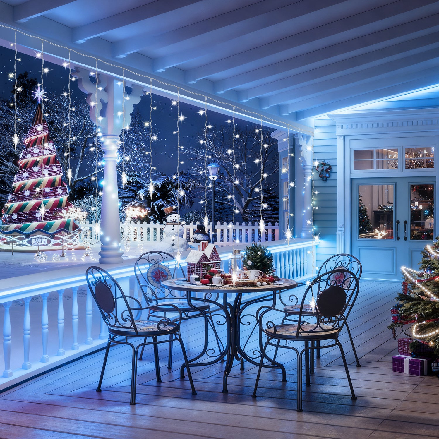 2x 360 LED Glaçons 5M - Ghirlanda luminosa a tendina - 8 modalità - IP44 impermeabile - Bianco freddo - 7