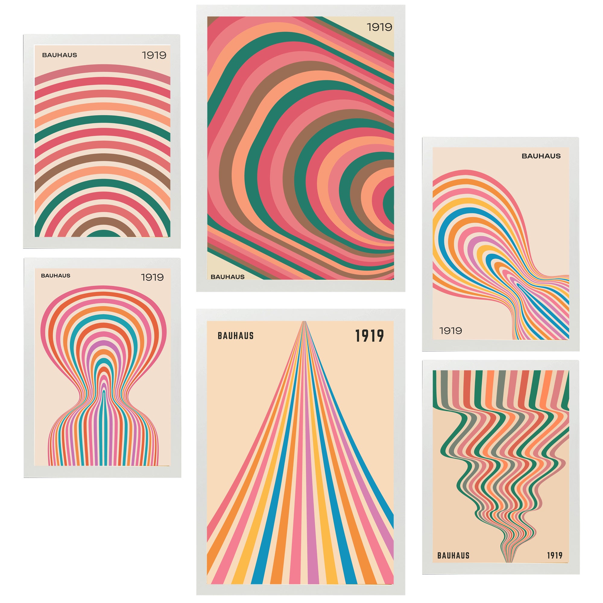 Nacnic set de 6 pósters geometrico bauhaus formas colores pastel marco blanco