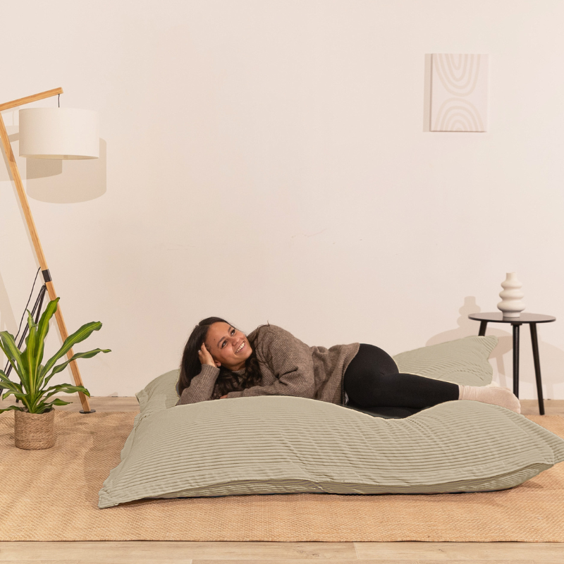 Pouf velours côtelé déhoussable BANANAIR 180 x 140 cm beige - 2