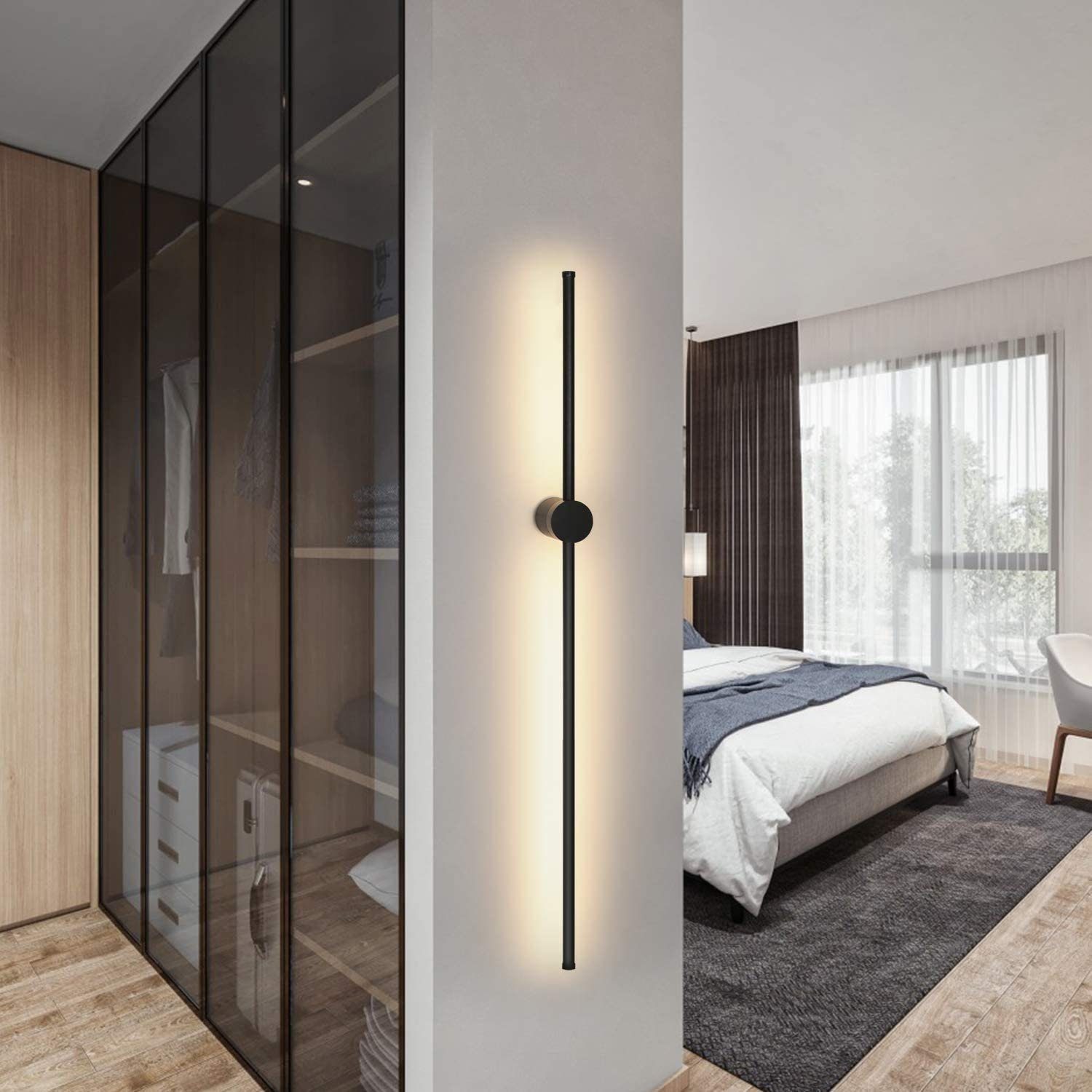 ZMH Nowoczesna czarna lampa ścienna LED do wnętrz, obrotowa, 100 cm, do klatki schodowej - 2