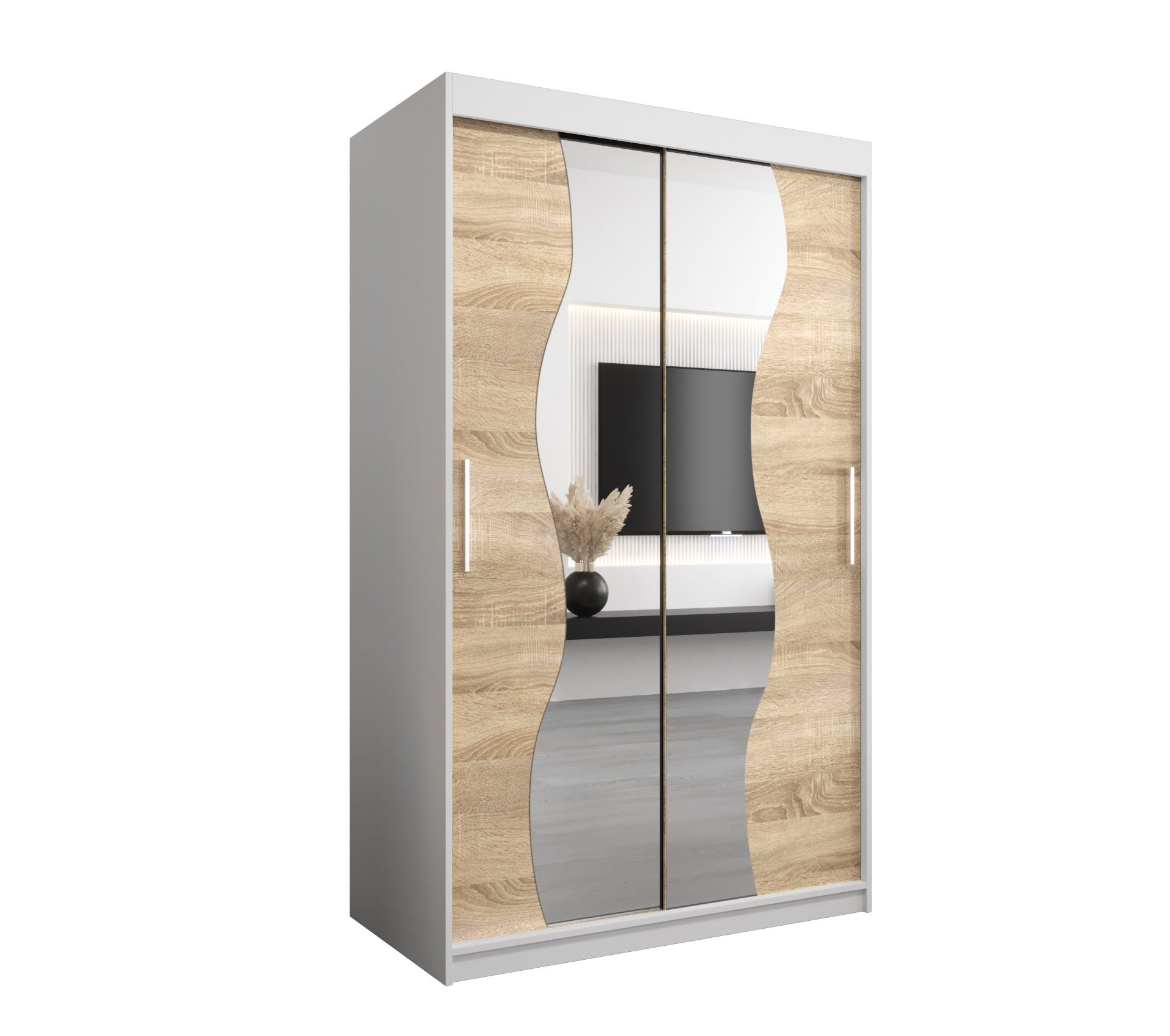 Szafa przesuwna garderoba MADRYT 120 x 62 x 200 cm Biały + Sonoma - Abiks Meble