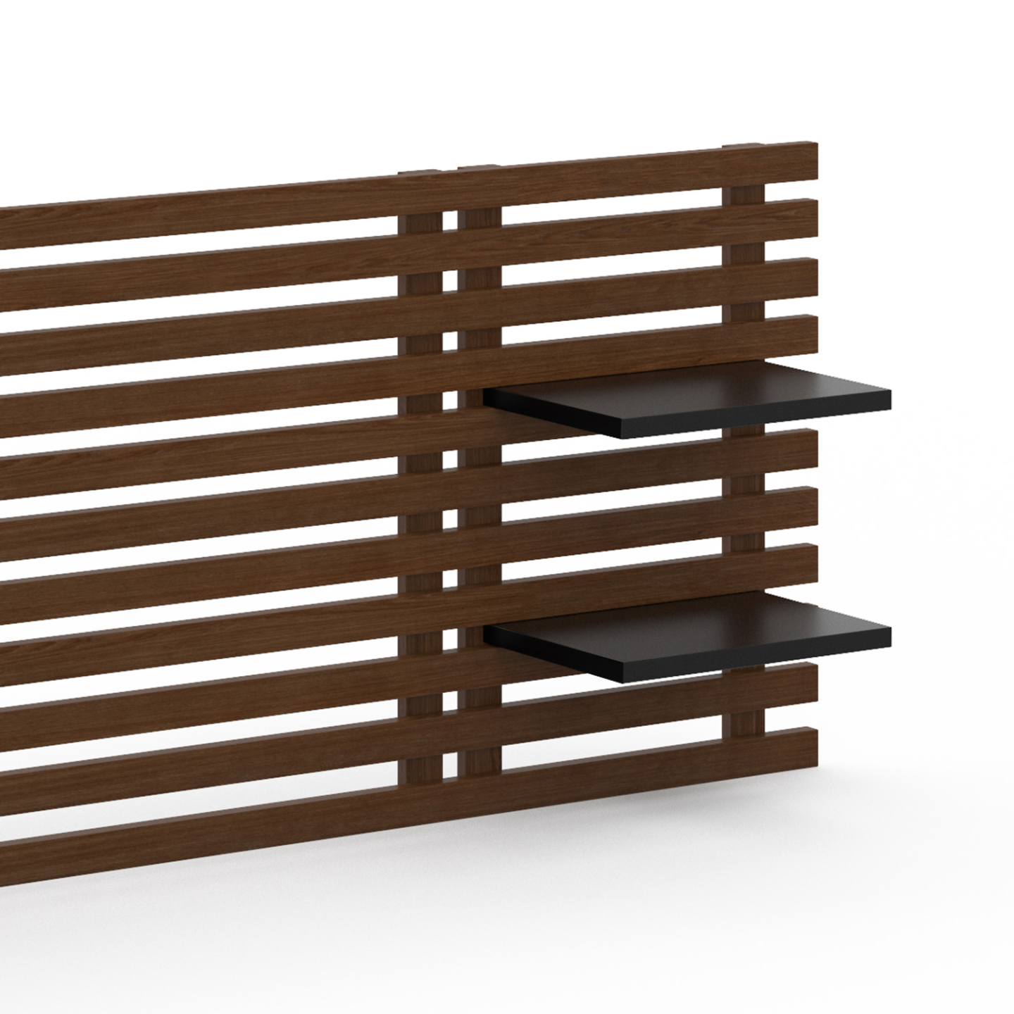 Tête de lit suspendue en lattes AVA 240 cm bois vieilli et étagères noires - 5