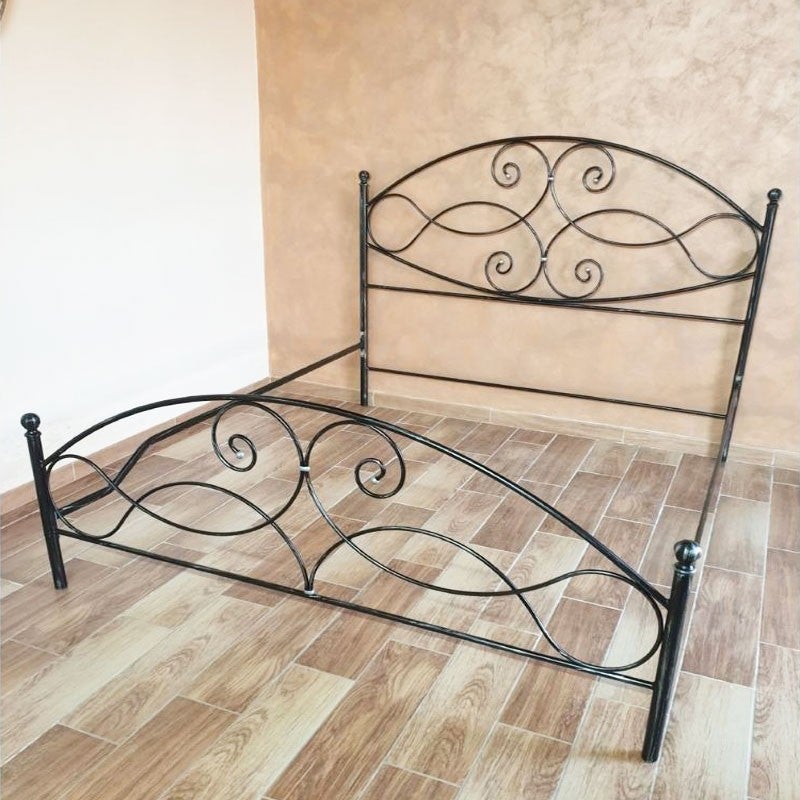 Lit double en fer forgé avec pied de lit noir argent NARCISO 170x202x h131,5 cm - 2
