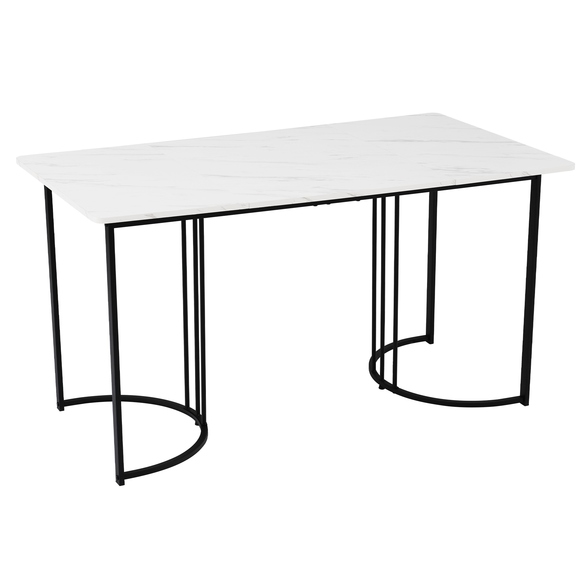 Ensemble table à manger + 4 chaises en velours -140 x 80 x 75 cm - MDF et pièds en métal - Effet marbre - Gris + blanc - 7