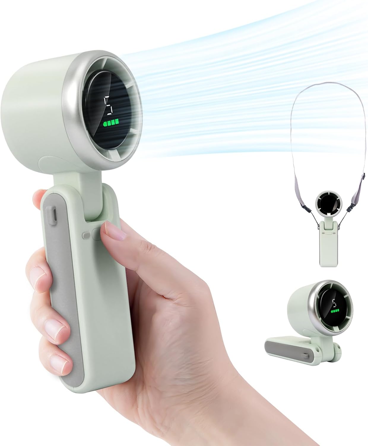 Przenośny wentylator turbo, 1800mAh, zasilany baterią, z wyświetlaczem LED, mini przenośny, regulowany o 180°, 5 prędkości,