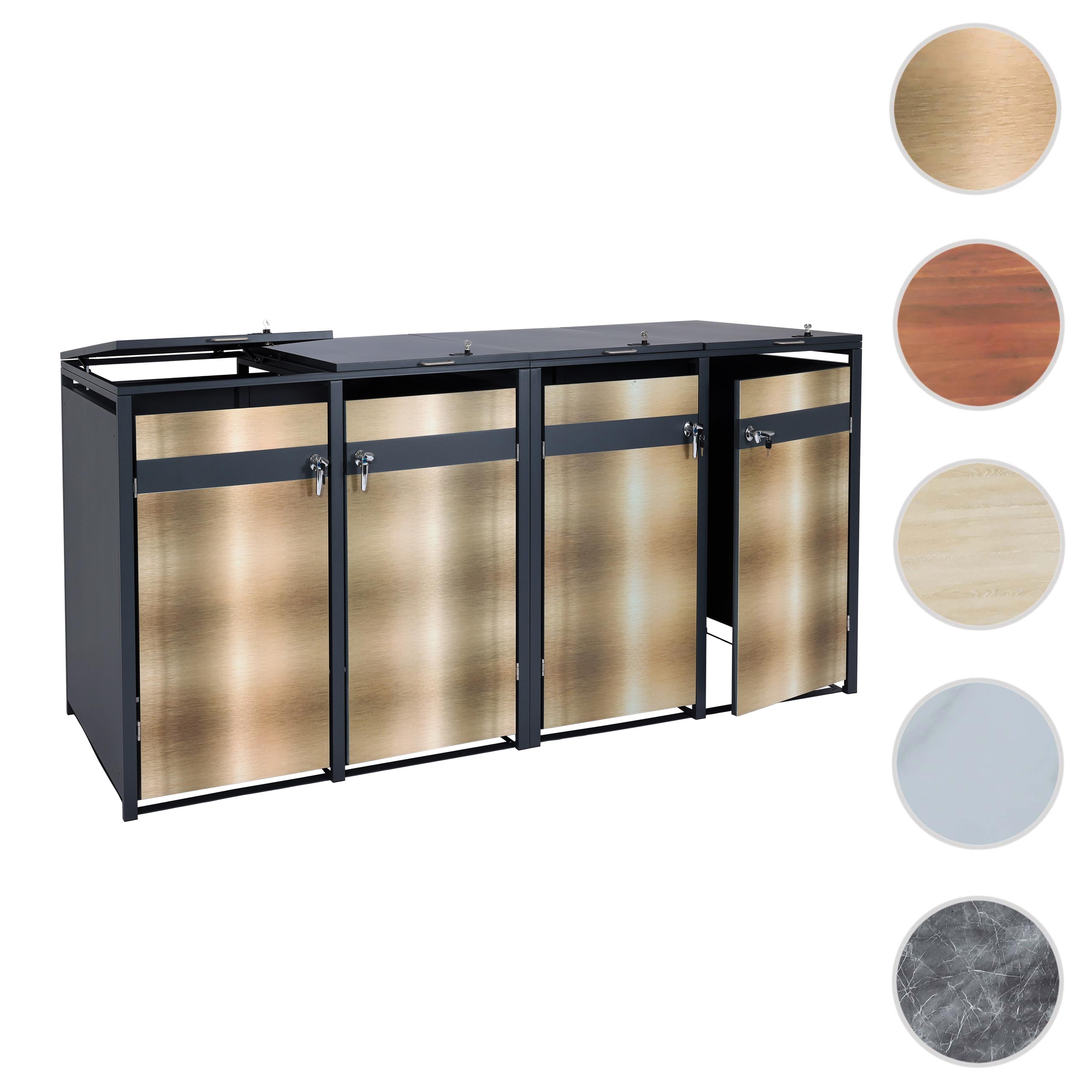 Set 4x copribidoni box spazzatura rifiuti HWC-J82 80x264x117cm acciaio inox antracite gold - 9