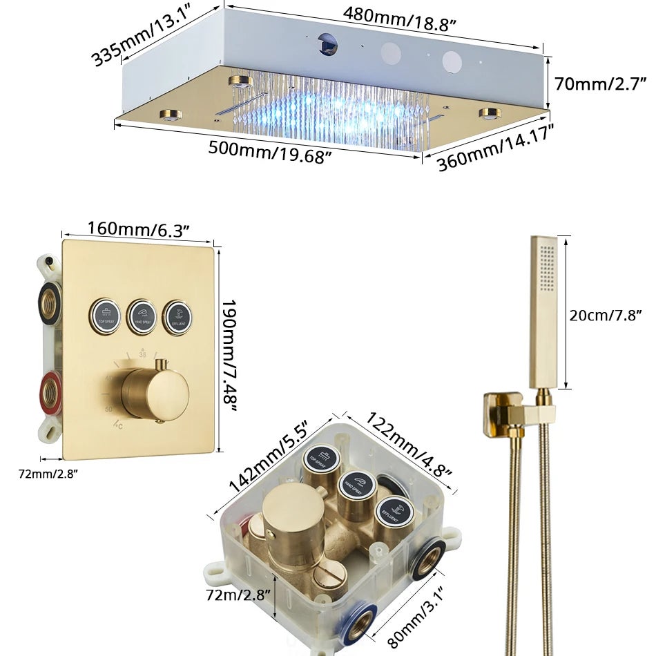 Mitigeur de douche Encastré Neo LED Or - 5