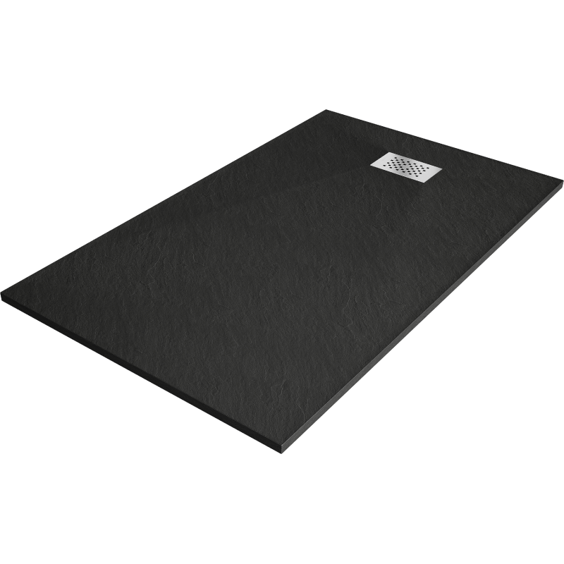 Mexen Hugo brodzik prostokątny SMC 160 x 80 cm, czarny, maskownica inox - 42708016-X