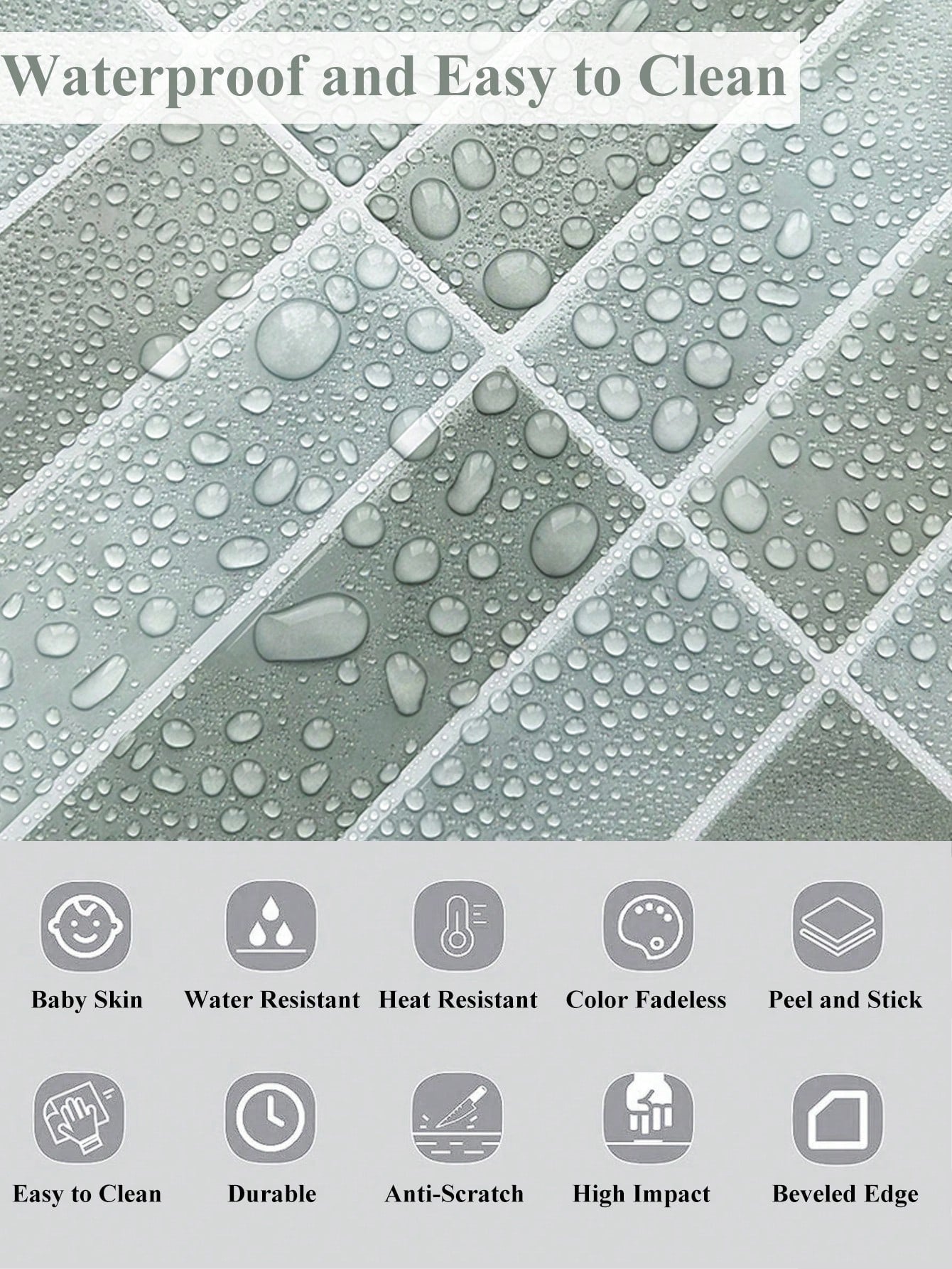 12 bandes adhésives imperméables et résistantes à l'huile pour carreaux de céramique Autocollants rétro pour sols et murs SCQ2010-4（23x29cm） - 5