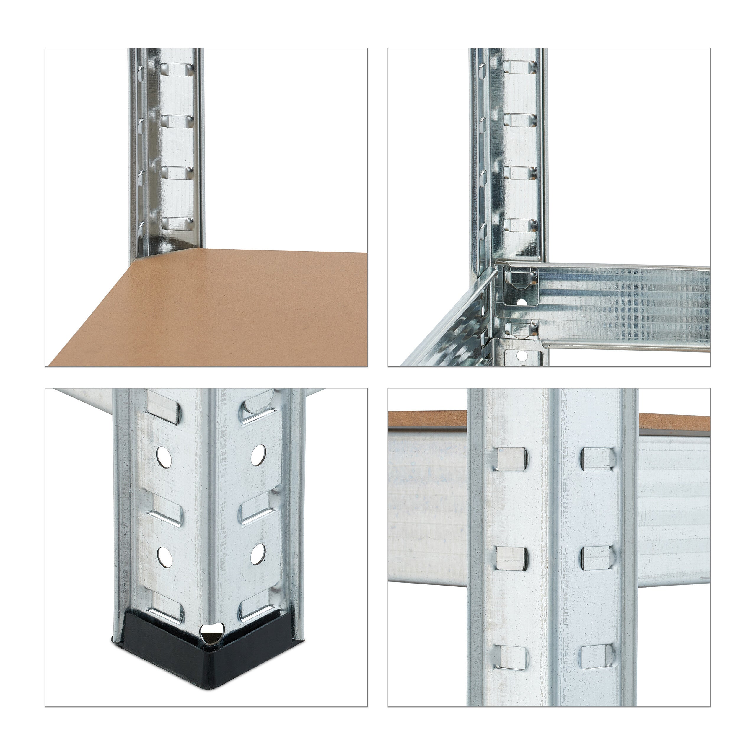 conjunto de 2 prateleiras pesadas, HxLxP: 180x60x30 cm, 500 kg, aço, prateleiras, garagem, prateado, Relaxdays - 8