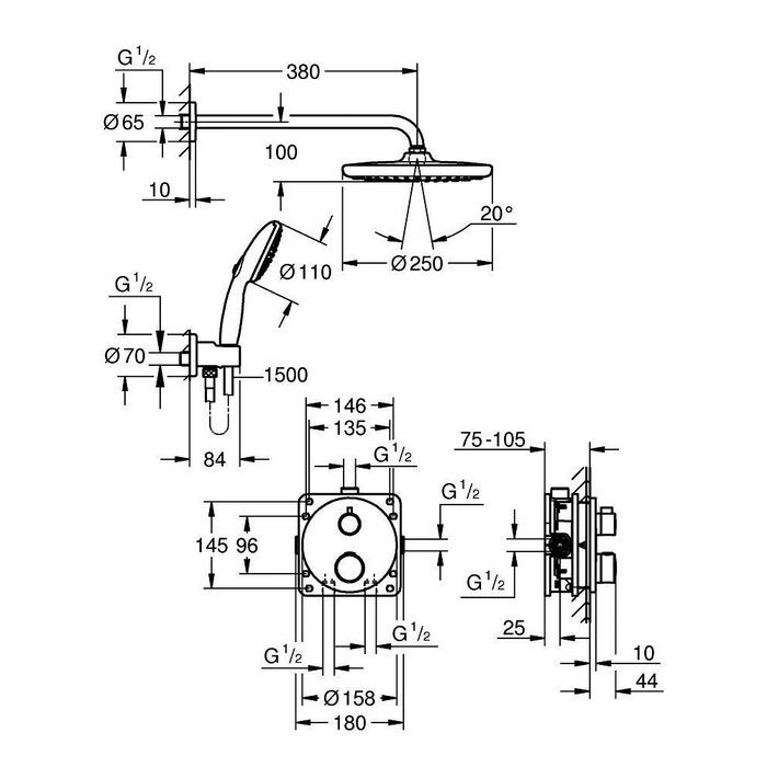 Ensemble de douche - Tempesta 250 - GROHE - Encastré - 3