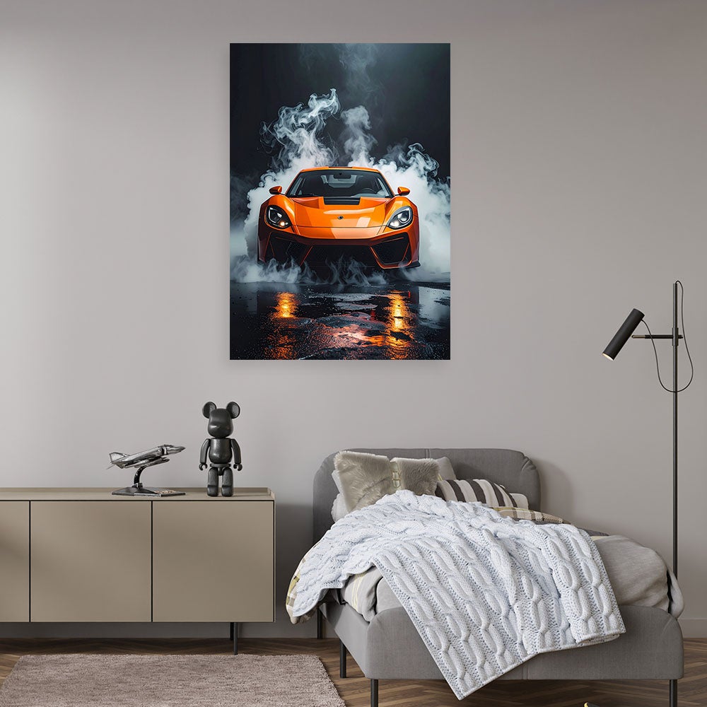 Obraz do biura salonu pokoju nastolatka, Samochód sportowy pomarańczowy 40x60 - 2