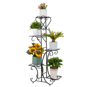 DOITOOL Portavaso In Ferro Battuto – Supporto Per Piante Da Giardino E Balcone – Nero – Design A Gabbia Rotonda Con Motivo Floreale - 2
