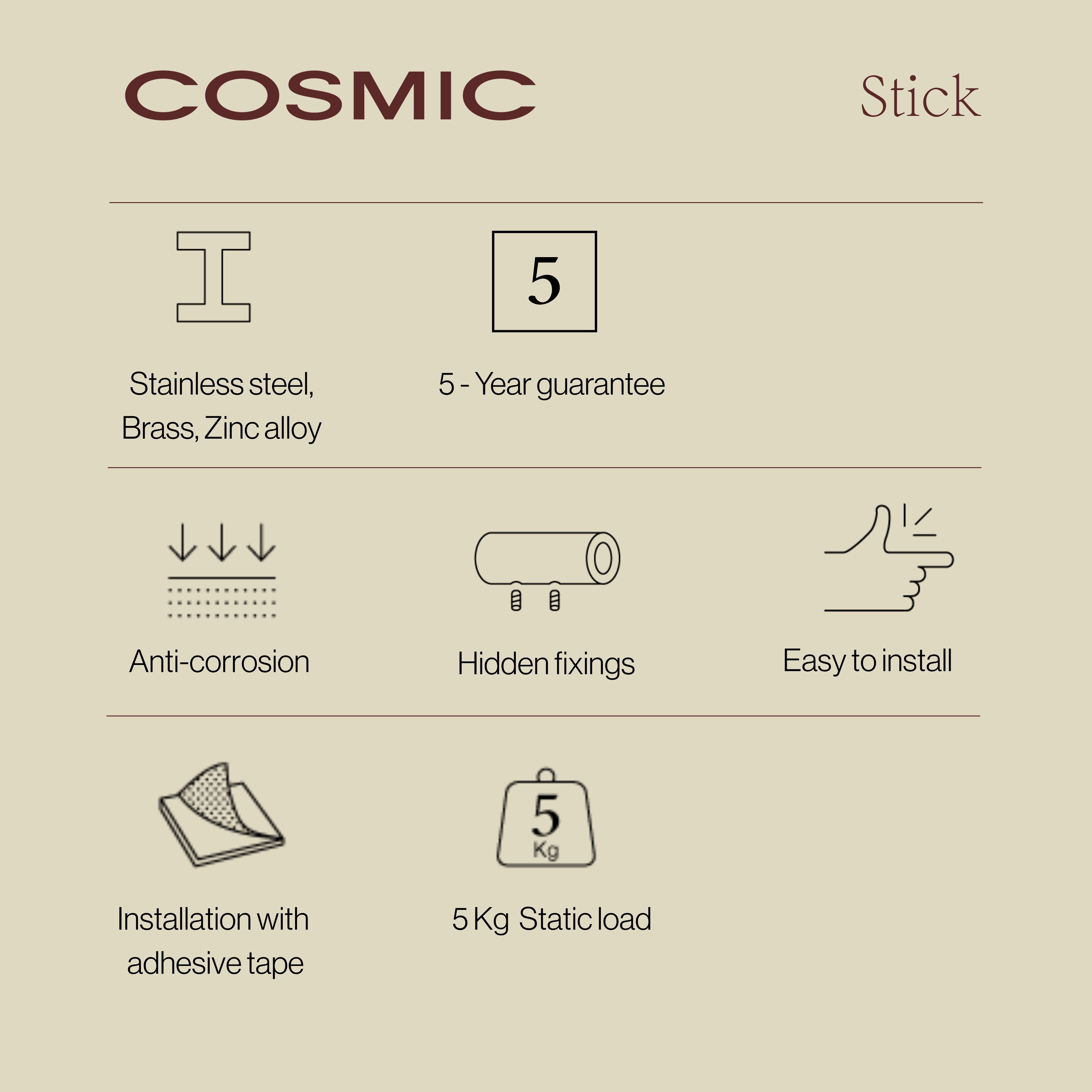 COSMIC Brosse wc murale, Adhésif Résistant, Tête Compacte, Support en Verre, Anti-corrosion, Collection STICK - 6