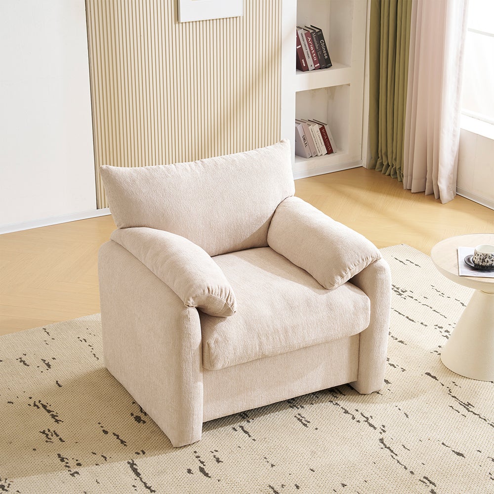 Design moderne, tissu chenille, fauteuil surdimensionné, chaise décorative, canapé simple, beige - 2
