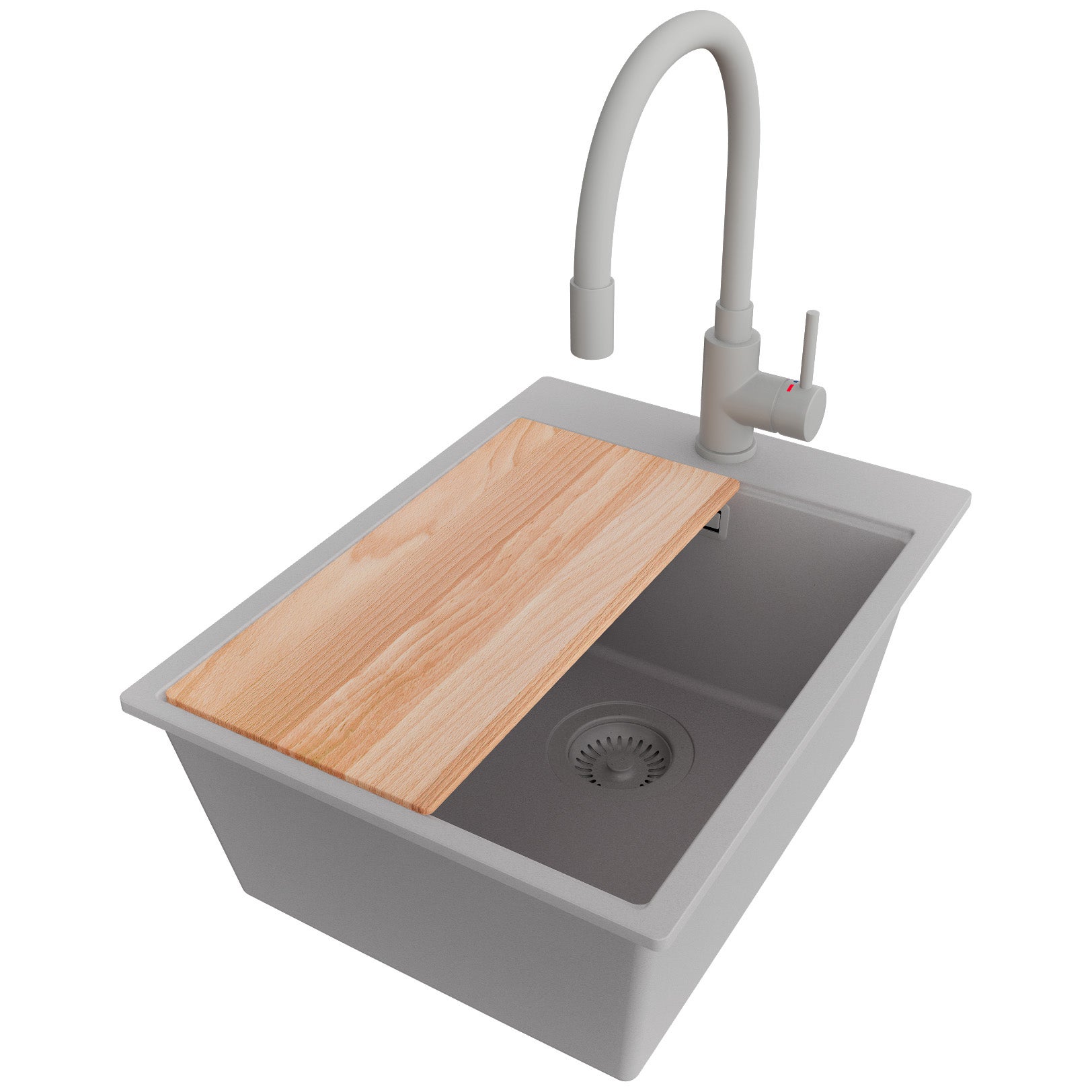 Primagran  Fregadero Granito 38X50cm, Cocina 1 Seno + Grifo 38X14cm + Sifón + Tabla De Cortar, Sobre Encimera Al Mueble 40Cm, Oslo Gris , Leroy Merlin