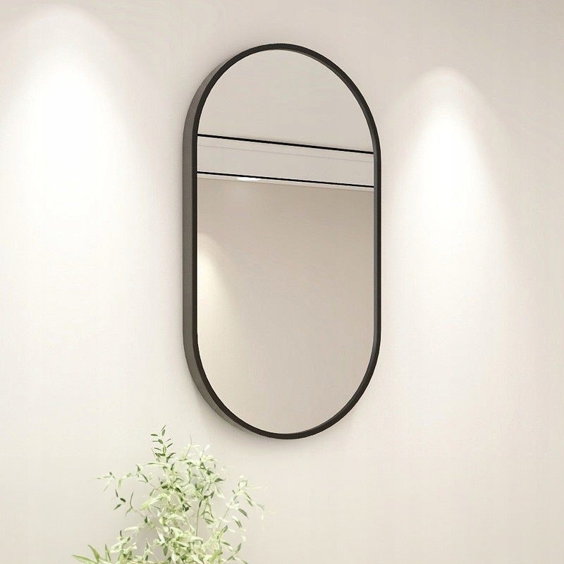 Lustro owalne łazienkowe salon sypialnia czarna rama 75x40 cm - 2