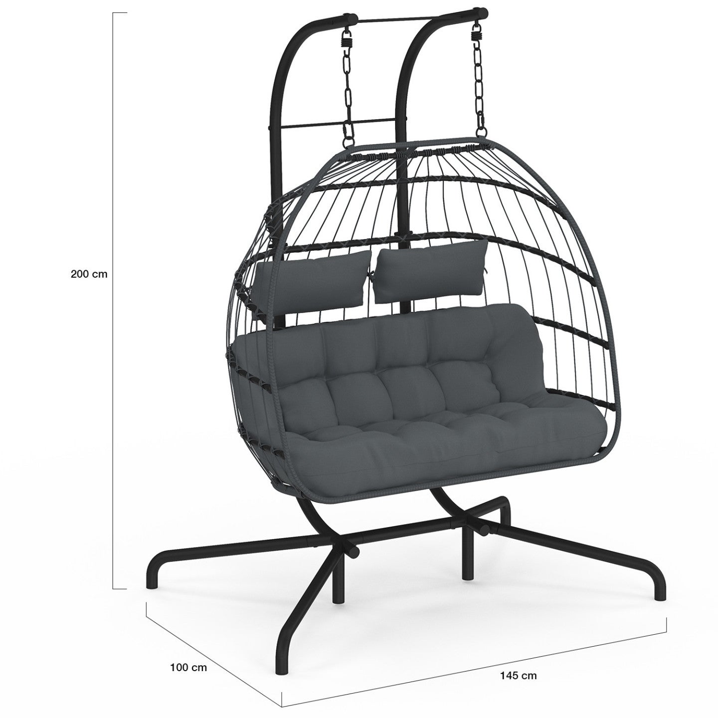 Fauteuil oeuf suspendu ajouré 2 places effet rotin gris avec coussin gris - 4
