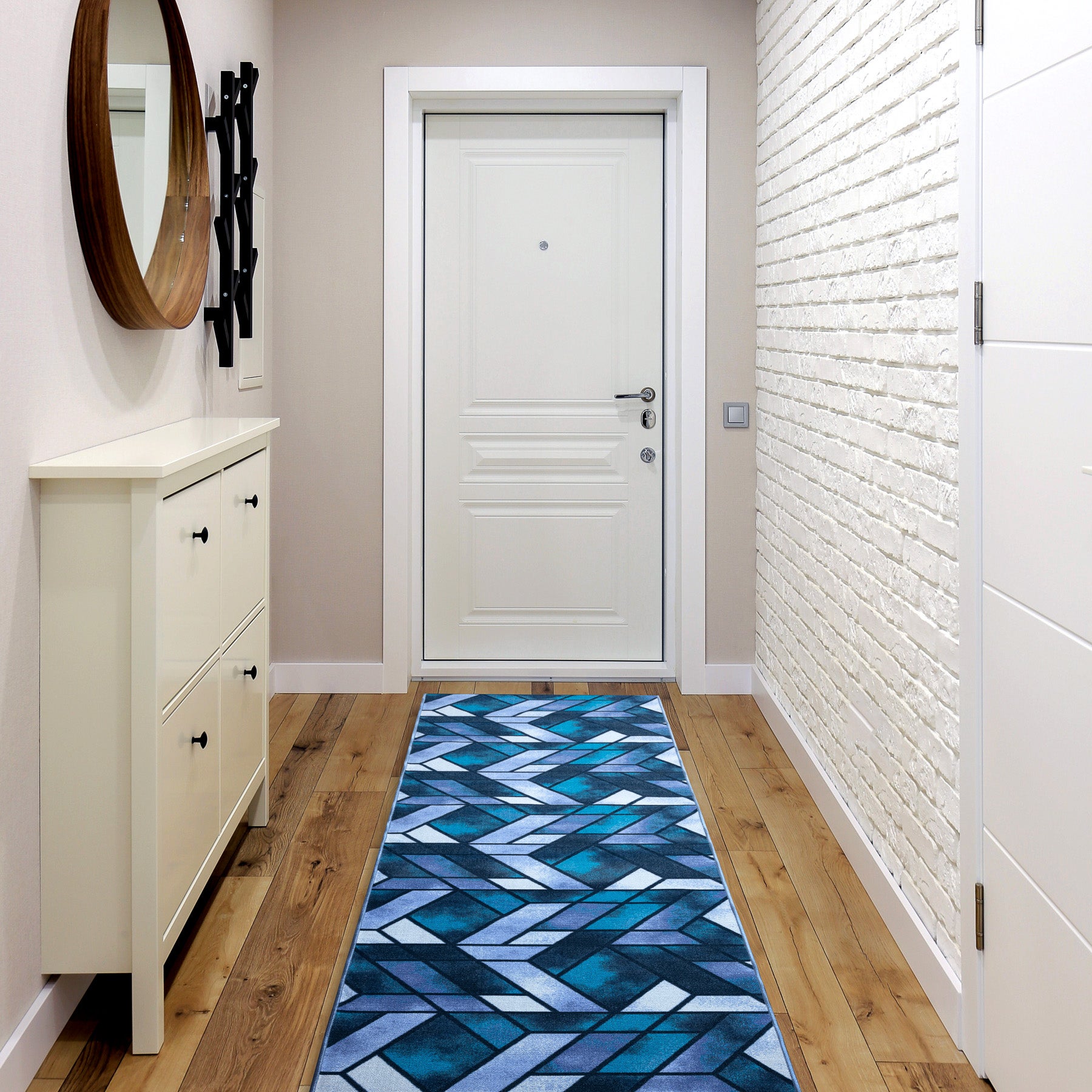 TAPIS DE COULOIR ANTIDÉRAPANT ROMBY diamants bleu marine 100cm 100x1250 cm - 3