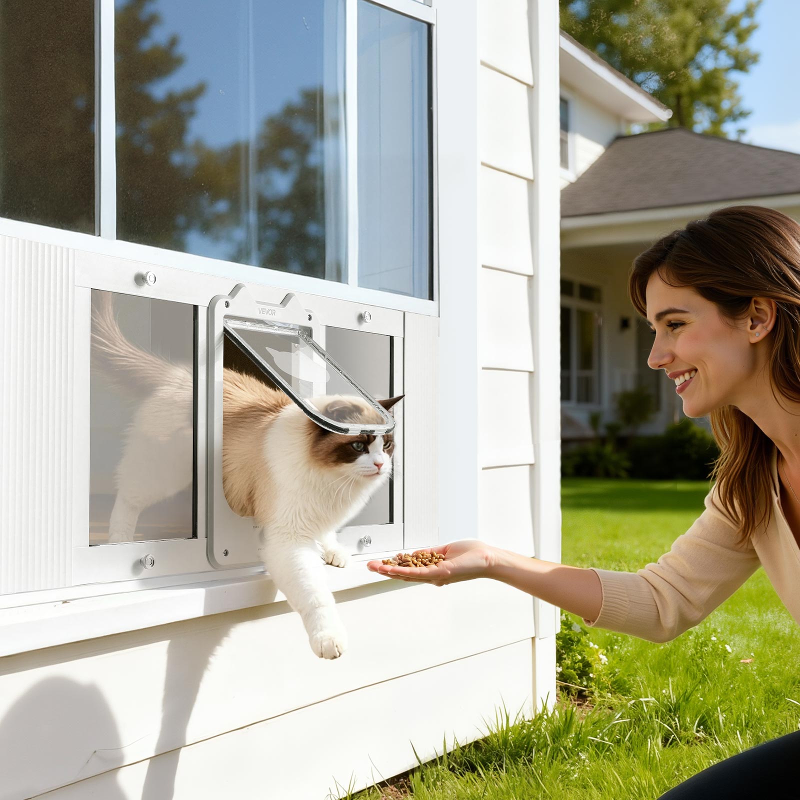 Aba Cat adequada para janelas VEVOR 787 a 914 mm, vidro de alumínio de alta transparência, fecho magnético, 4 modos de travamento, branco - 8