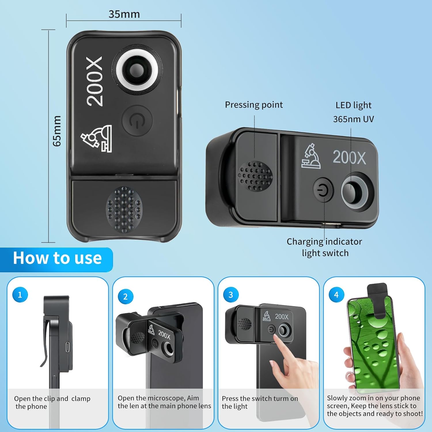 Microscope Pour Téléphone Portable 150x Avec Lumière LED Et Filtre CPL - Compatible IPhone Et Android - Mini Lentille Grossissante Portable