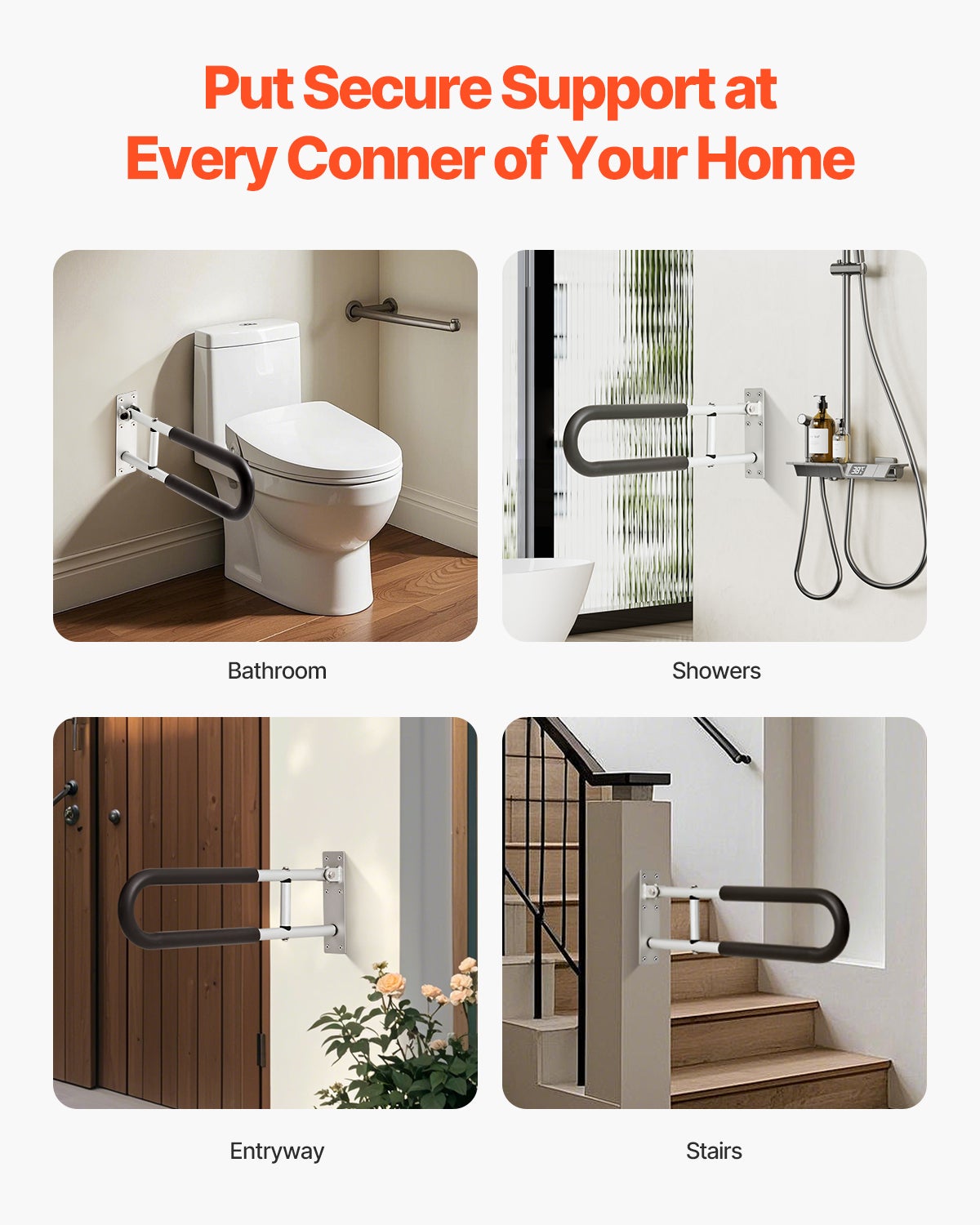 Barra di Supporto WC 605 mm,VEVOR Barra Pieghevole a U,Manico Antiscivolo,Capacità di Carico 136 kg,per Disabili,Anziani,Donne Incinte - 5