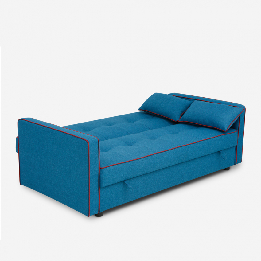 Divano letto 2 posti classico matrimoniale in tessuto con contenitore Zalto - Blu - 7
