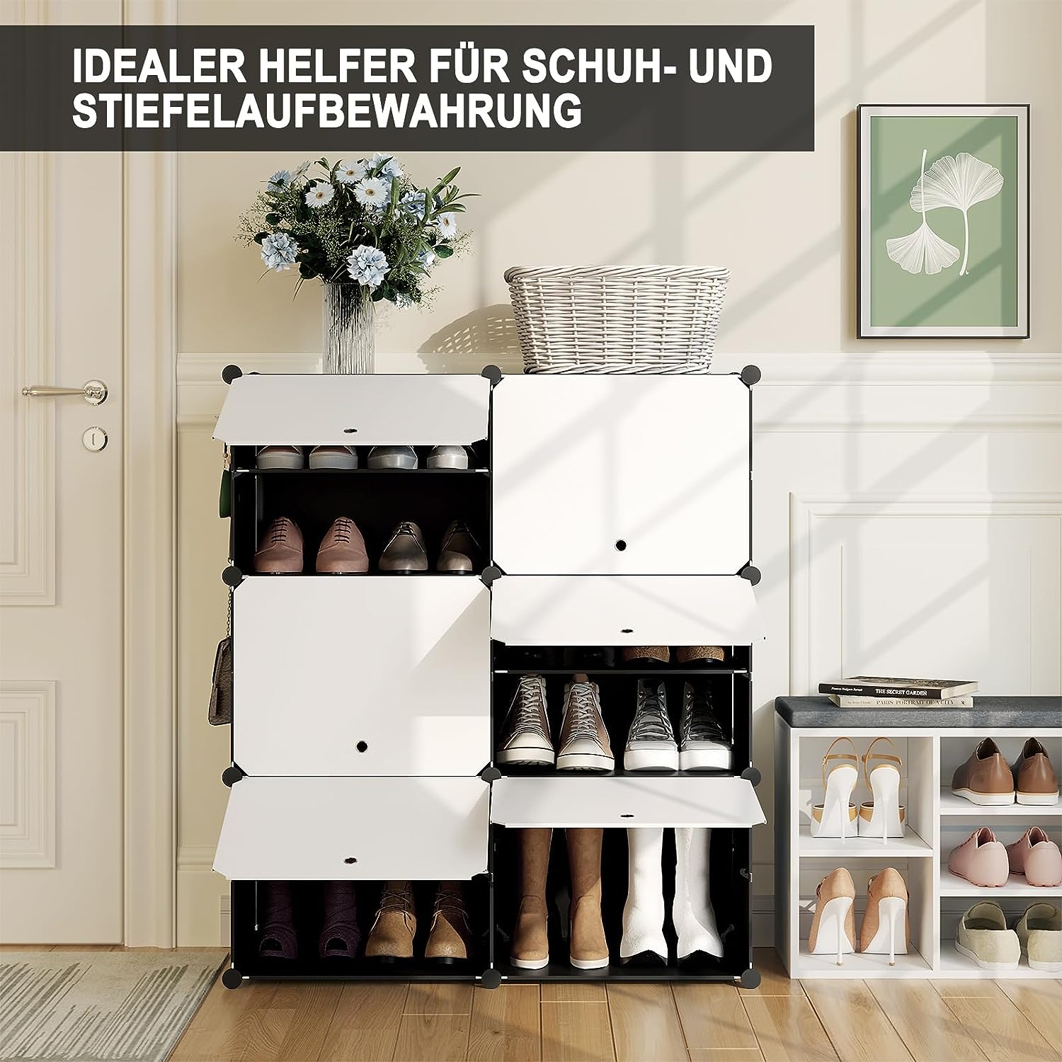 Meuble Rangement Modulable WOLTU 15 Casiers 30x30cm - Armoire Avec Portes Blanches | Pour Chaussures Et Décoration