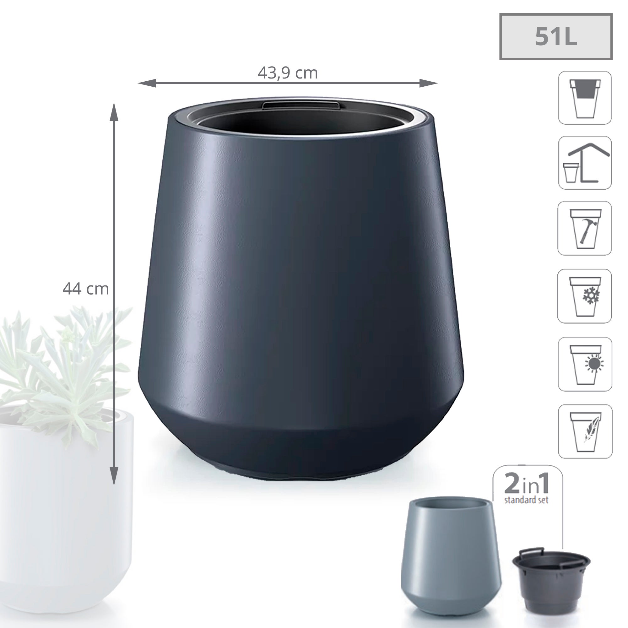 HEOS Pot 51L, com depósito, dimensões (mm) 439x439x440, cor Antracite - 3