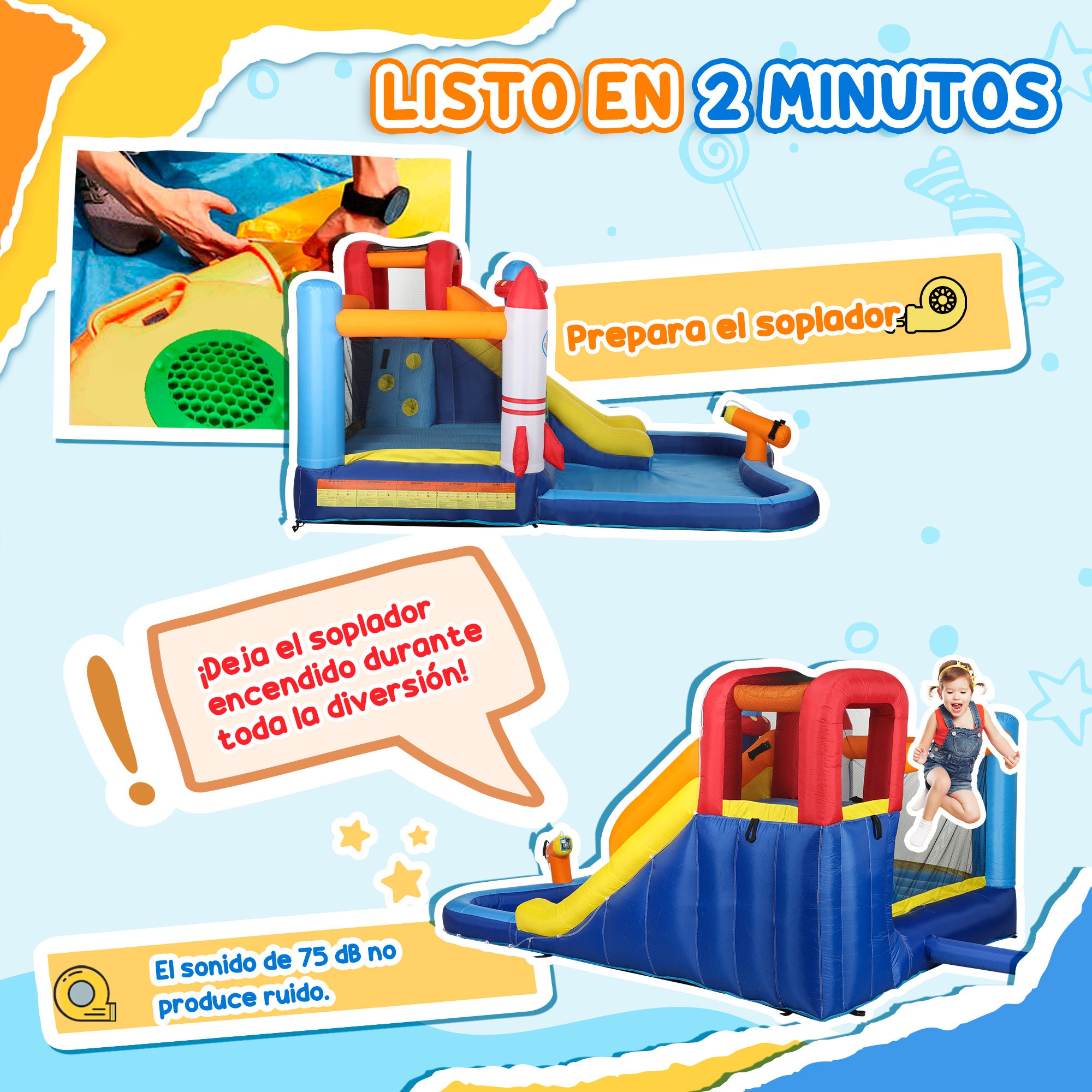 Castelo Insuflável AIYAPLAY Tecido Oxford Multicor 360x250x195 cm - 7