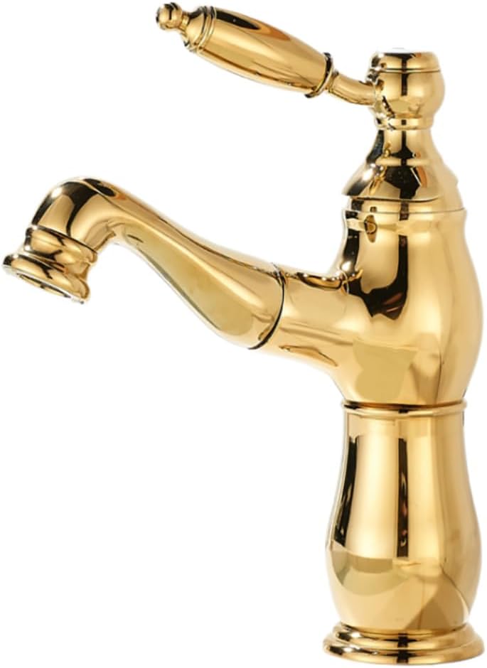 Tytanowa bateria wyciągana w stylu francuskim retro, złoty uchwyt, kran z ciepłą i zimną wodą do umywalki łazienkowej