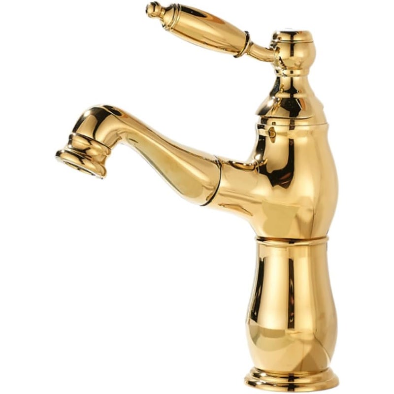 Tytanowa bateria wyciągana w stylu francuskim retro, złoty uchwyt, kran z ciepłą i zimną wodą do umywalki łazienkowej